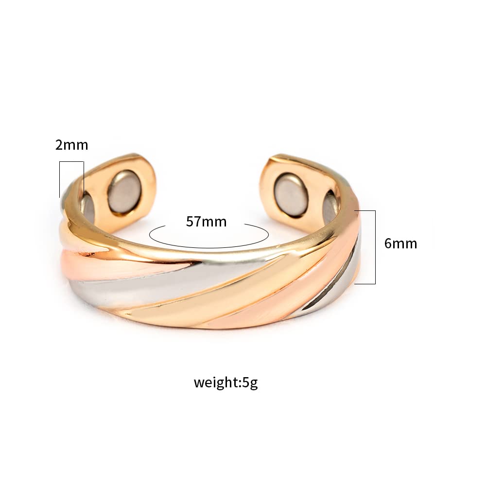 EnerMagiX Copper Rings for Women, 2.3inch Tricolor Gold Pure Copper Applicable 3PCS Suit Ring, with Magnet Mother's Day Gift