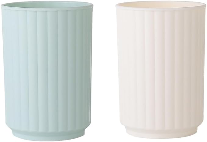 Wide Striped Toothbrush Cup 2Pcs, Simple Couple Toothbrush Cup, Large Capacity Bathroom Cup, Juice Cup, Reusable Water Cup (White&Green)