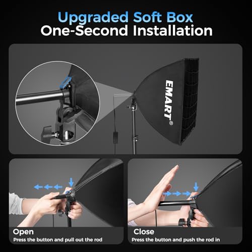 EMART Softbox Photography Lighting Kit, 16"x16" Pull Soft Box with Honeycomb Grid, 50W 3000K-6000K LED Bulb with Remote/APP Control, Softbox Lighting Kit for Video Recording,Streaming,Portrait (1PACK) - size: 16"x16"-1 Pack
