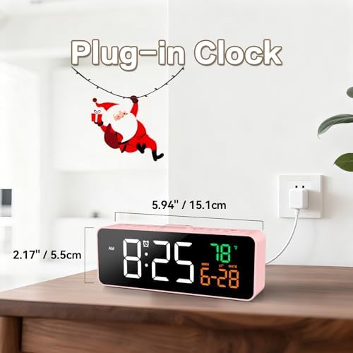 Netzu 3-in-1 Digital Clocks for Living Room, Small & Compact Alarm Clock | Temperature, Date & Time Display, 4 Birghtness, 3 Volumes, Plug-in, for Bedroom, Office