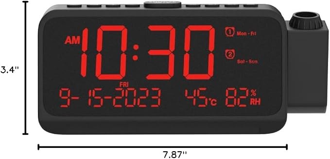 Roxicosly Projection Alarm Clock for Bedroom Ceiling, 118 dB Super Loud for Heavy Sleepers, Plug in Dual Alarm with Weekday/Weekend, 6.7" Large Dimmable Display with Day Date Indoor Temp Humidity