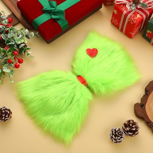 Suncalla Lime Green Furry Christmas Tree Topper Bow 14x8 Glitter Heart