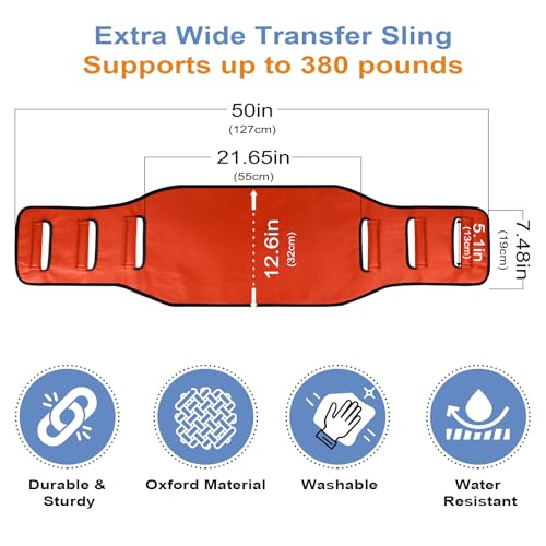 Transfer Belt Transfer Sling - Padded Gait Belt - Heavy Duty Patient Lift, Mobility Standing and Lifting Aid for Disabled, Elderly, Injured - Safely Move from Bed and Wheelchair (Orange) - color: Orange 2