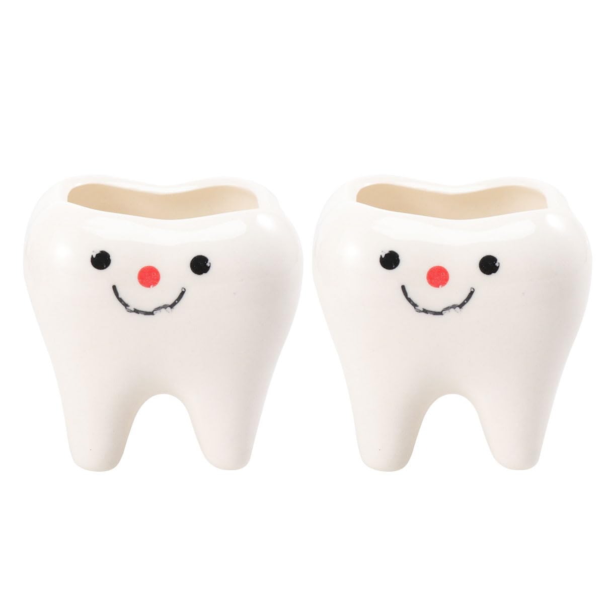 Amosfun Mini Tooth Shaped Ceramic Flower Pot Set 2 Pack - 2.54 Inch Succulent Planters for Home Office Desk Decor and Small Plant Display