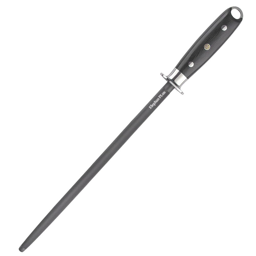 Elephas Plus 12 Inch Black Honing Rod, Sharpening Steel for Kitchen Knives Craftsman Selection Series Handle Design Knife Sharpener