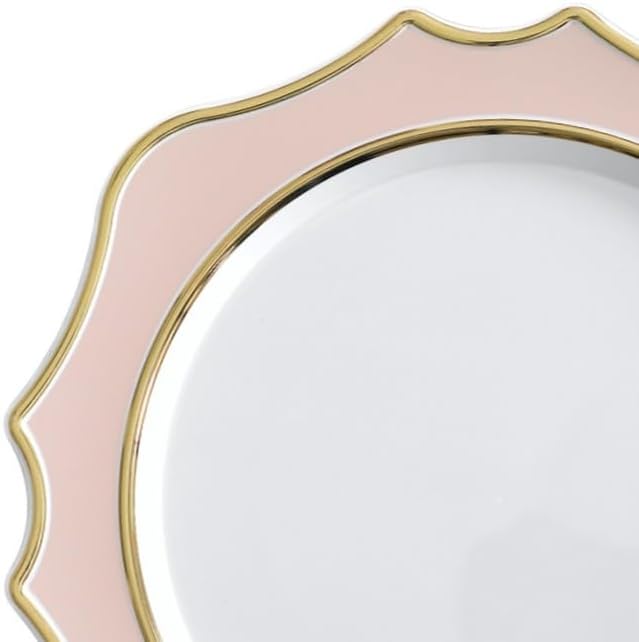 " OCCASIONS " 20 Pieces 13.25'' Scalloped Disposable/Reusable Plastic Charger Plates for Wedding, (Scalloped Imperial Blush & Gold)