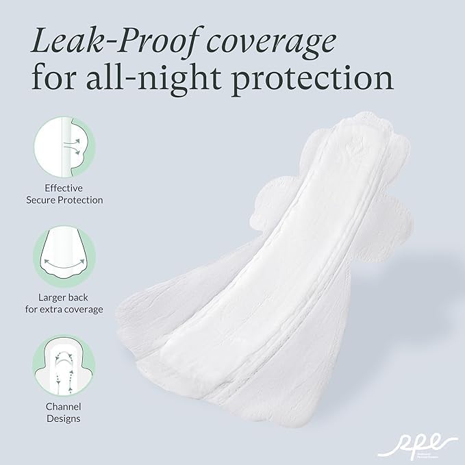 100% Organic Overnight Pads for Women, Ultra Thin Extra Heavy Flow Sanitary Pads with Wings Cotton Menstrual Pad Extra Coverage Period Pad Super Absorbency Feminine (Overnight, Size 5, 12 Ct)
