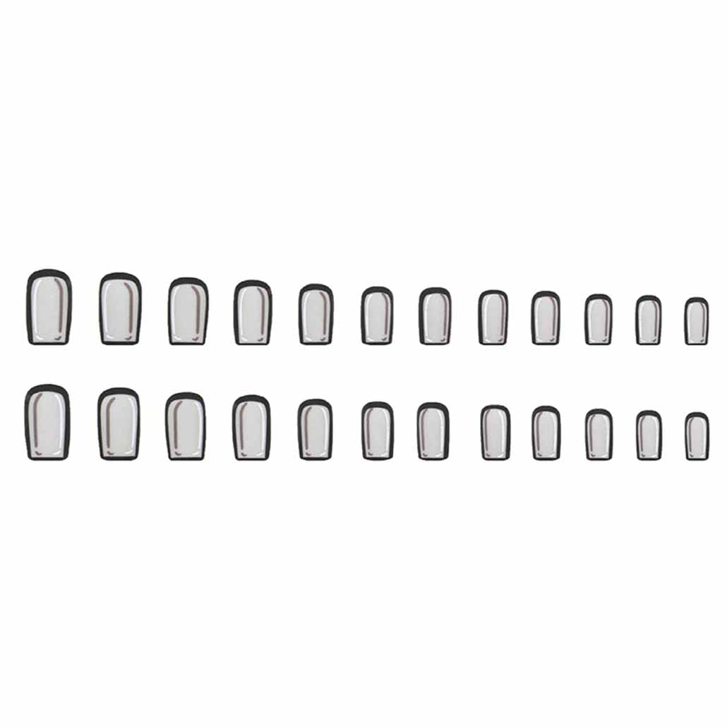 Foccna Black Press on Nails Comic Medium Long, Acrylic Fake Nails Square Cartoon False Nails,Artificial Nails for Women and Girls 24 pcs