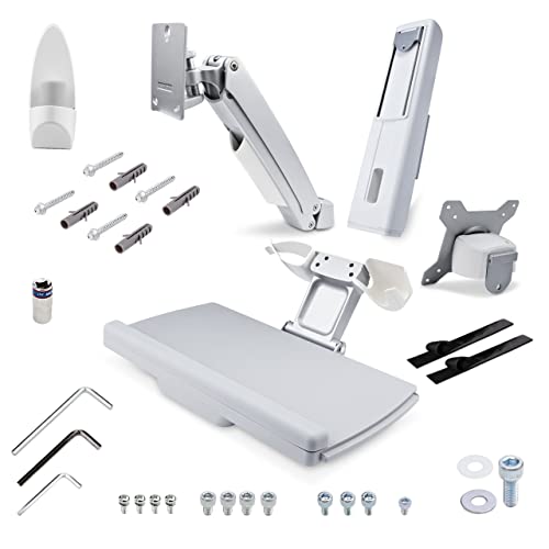 StarTech.com Wall Mount Workstation, Full Motion Sit Stand Desk w/Height Adjustable VESA Monitor Arm & Keyboard Tray, Ergonomic Wall Mounted Computer Workstation, Single Display, TAA - color: Silver, style: Wall Mount – Spring Arm