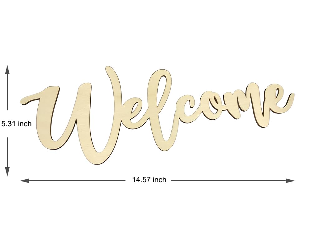 5Pcs Welcome Wood Cutouts Blank Script Unfinished Wooden Sign Letter for Door Hanger Wreath | Crafts | Art Project | Painting | Wall Word Decor | Easter Wedding Rustic Home Gallery Decorations