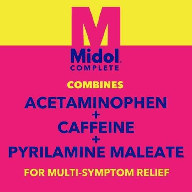 Midol Complete Menstrual Pain Relief Caplets with Acetaminophen for Period Cramps, and Menstrual Symptom Relief - 40 Count (Pack of 3) (Packaging May Vary)