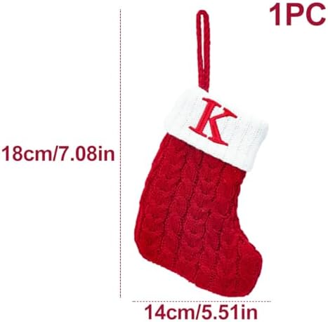 Christmas Stocking Monogram Hanging Socks 7??5.5 Inch Knit Small Sock Hanging Ornament Gift Bags for Xmas Tree Fireplace Home Decoration (K)