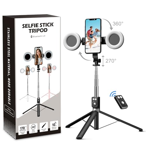 Selfie Stick Tripod with Fill Light, Phone Selfie Stick,Durable Stainless Steel Design,Bluetooth Remote Control,and Stable Three-Legged Support for Live Broadcasts,Video Shooting (Black) - color: Black