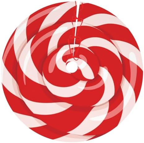 Red and White Lollipop Sweet Candy Sugar Candy Canes Swirl 36 Inch Christmas Tree Skirt Round Winter Snow Suitable for Christmas Xmas Halloween Holiday Party Decor Decoration Occasion