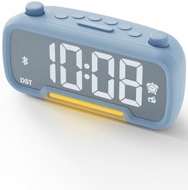 ROCAM Alarm Clock Radio for Bedrooms with Bluetooth Speaker, Auto-Off Timer, Dimmer, Battery Backup, Loud Alarm Clock for Heavy Sleepers with USB Ports Night
