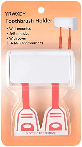 Toothbrush Holder Wall Mounted with Cover, Self Adhesive Toothbrushes Holder Perfect for Dorm Bathrooms and Shower, Holds 2 Toothbrushes