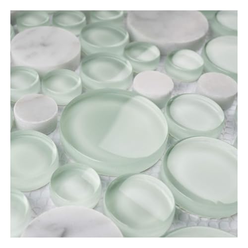 Tenedos Bubbles Snow Dove Glass and White Marble Mosaic Tile, Frosted & Polished Finish, 10.5"x10.5" Mesh Mounted for Wall, Backsplash & Bathroom Use