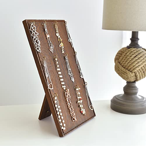 Ikee Design Wooden Jewelry Display Stand with 12 hooks, Earring Display with Hooks, Bracelet, Earring, Keychain Stand for Selling,7.8W x 7.8D x 15.9H in, Brown Color - color: Brown