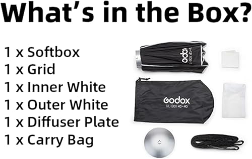 Godox 24" Square Softbox Quick Release, UL 60x60cm Universal Bowens Mount Soft Box Fast Setup for Studio Photography, Streaming, Video Lights with Diffusers/Honeycomb Grid/Diffuser Plate - size: 60x60cm /24"