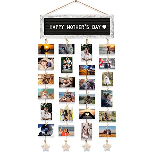 CJIAWYS Picture Frames Collage Wall Decor Photo Frames Collage for Wall Decor, Rustic Felt Letter Board with 340 Letters and 30 Clips, Unique DIY Picture Frame Photo Organizer, Gifts for Teen Girls - color: White Frame and Black Felt