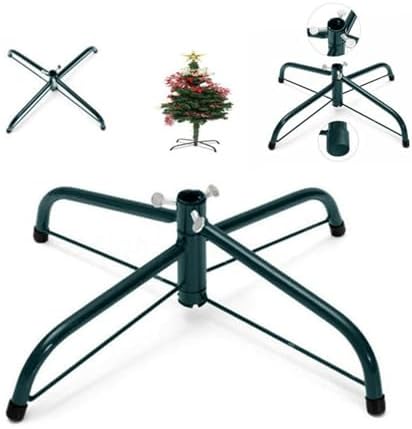 Green Christmas Tree Folding Stand Iron Metal Bracket for Xmas Trees Rubber Pad with Thumb Screw (40cm Green)