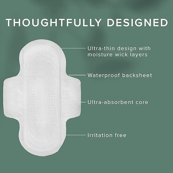 Veeda Ultra-Thin Absorbent Day Pads with 100% Natural Cotton Top Sheet are Always Chlorine and Fragrance Free, Hypoallergenic, Sanitary Napkins, 14 Count