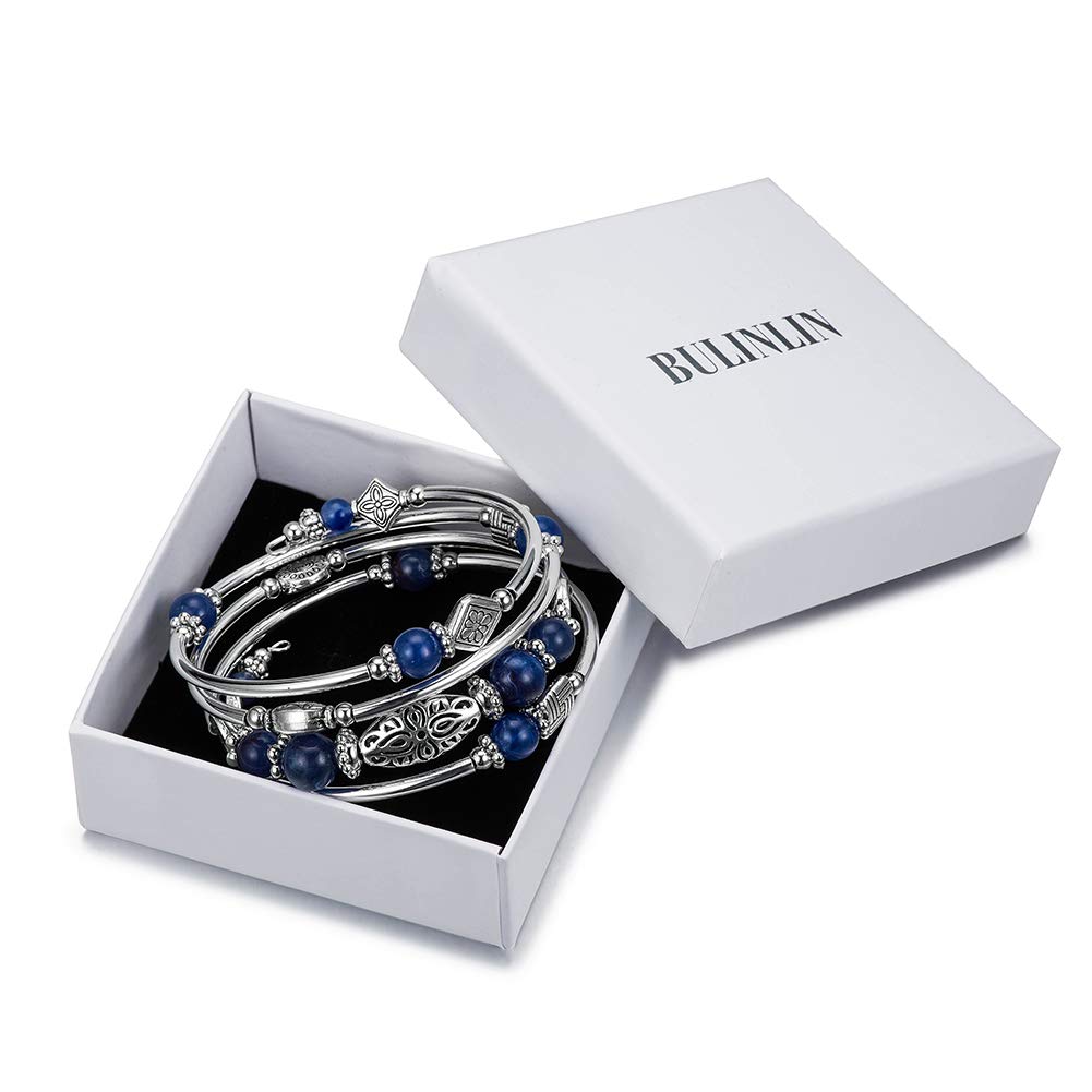 BULINLIN Layered Wrap Bangle Turquoise Bracelet - Bead Bracelet with Natural Agate Stone, Gifts For Women (11-sapphire)
