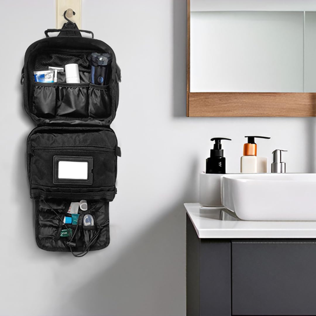 SMONT Toiletry Bag for Men, Mens Toiletry Travel Bag, Tactical Hanging Shaving Hygiene Dopp Kit Bag for Bathroom Black