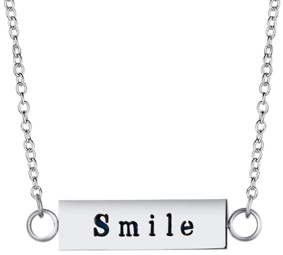 Wild Essentials "Smile" Essential Oil Diffuser Bar Necklace Gift Set - Includes Aromatherapy Pendant, 24" Stainless Steel Chain, 12 Color Refill Pads
