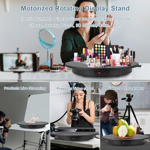 Motorized Rotating Display Stand, Angle Speed Adjustable Electric Rotating Turntable, 360 Degree 330 Lbs Load Auto Rotating Platform for Photography Big Size Products Display Video Show, Wired Black