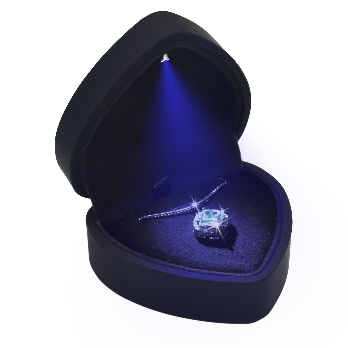 Eveynsh LED Heart Necklace Presentation Box with Automatic Light, Compact Necklace and Earring Display Case – Designed for Proposals, Romantic Gift Reveals, Weddings and Anniversary Moments, Black