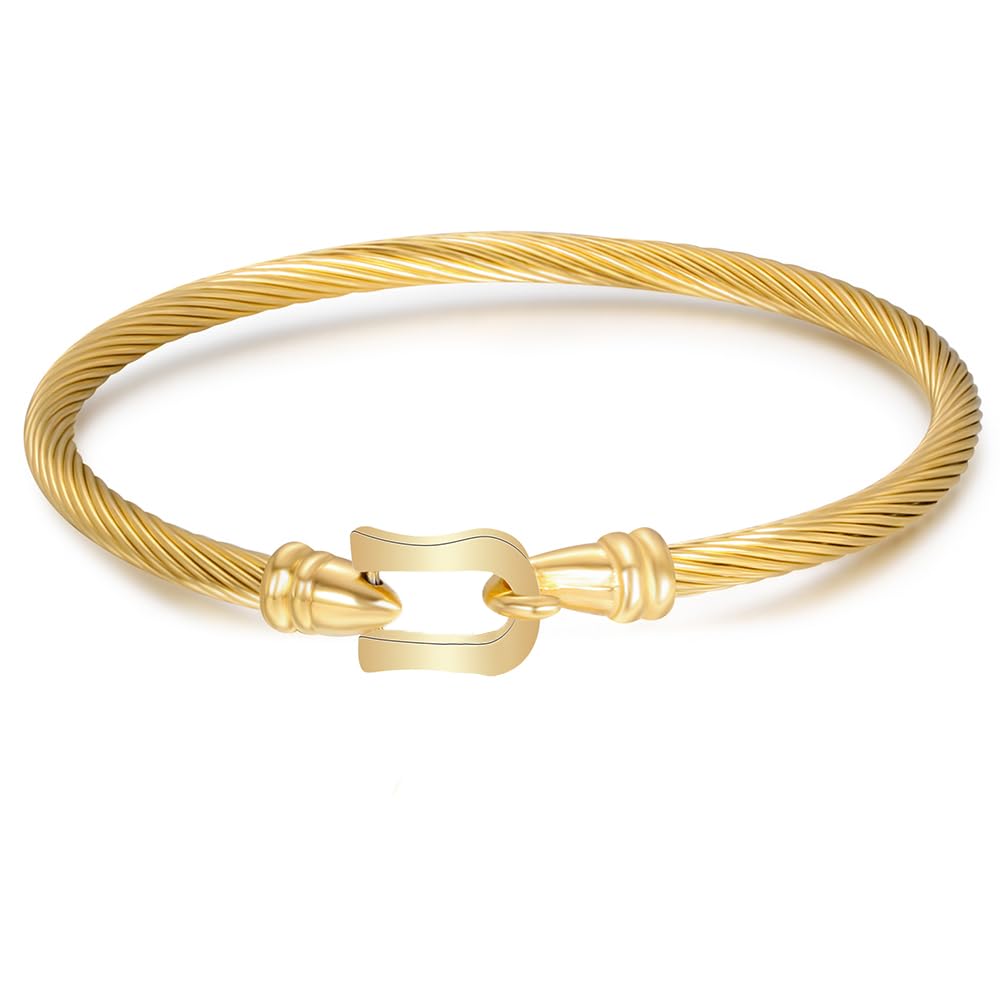 LXBQYSTO Cable Wire Twisted Cuff Bangle Bracelet For Women 14K Gold/rose/silver Stainless Steel Jewelry for Women Gift (Close1-Gold)