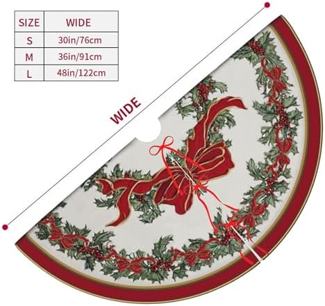 Bow Holly Fruit Christmas Tree Skirt 36 Inch Xmas Tree Mat Party Decor Supplies for Holiday Home Decorations