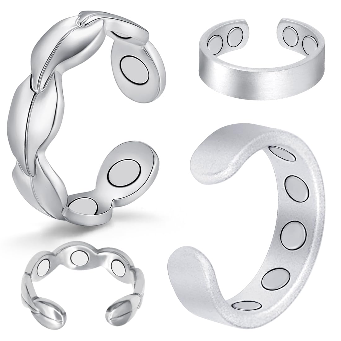 Cigmag 9X Copper Rings for Women, with Powerful Magnets, Adjustable Solid Pure Copper (Silver Matte & Fishtail)