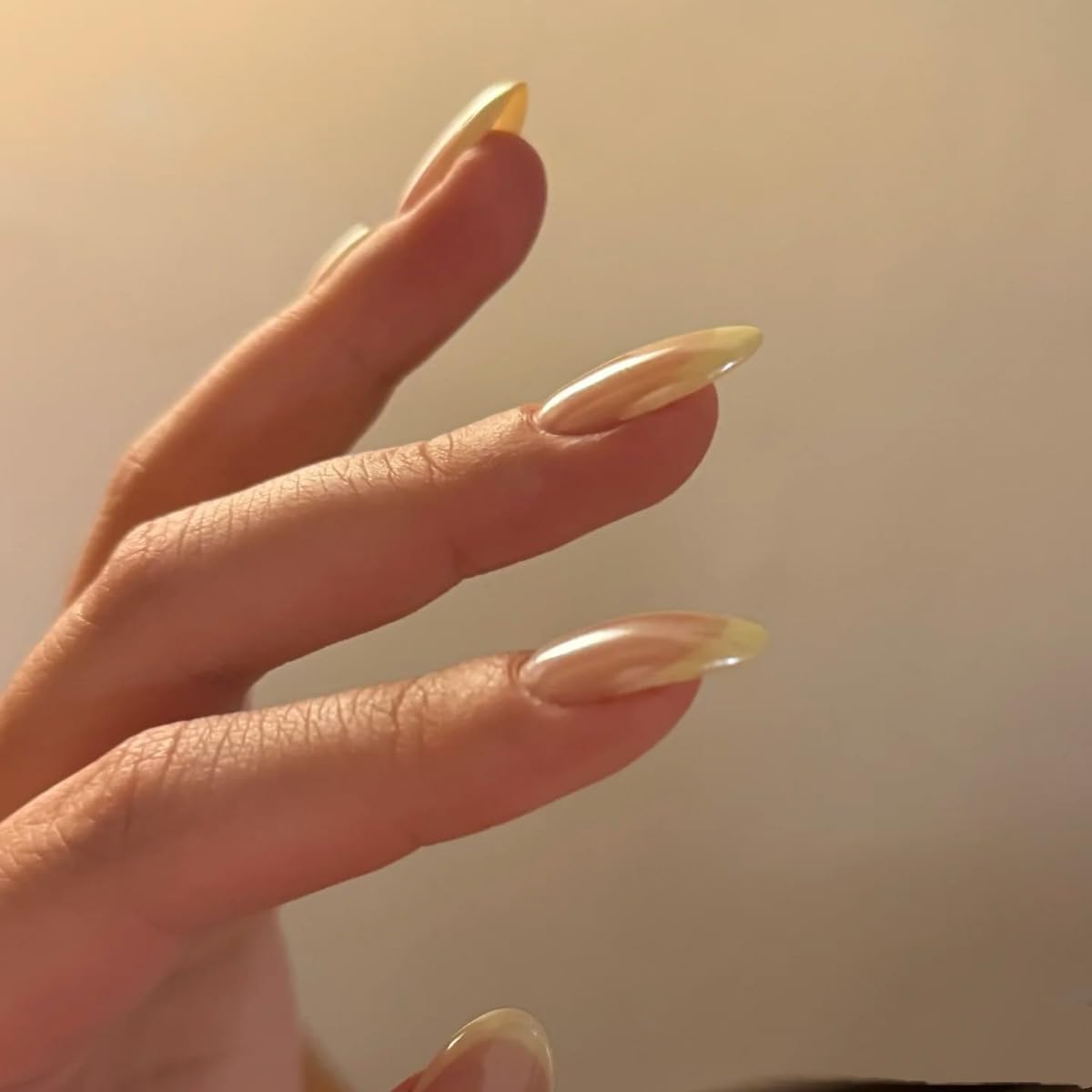 TENPAL Aurora Pastel Yellow French Tips Press on Nails Short Oval Minimalist & Reusable False Nails for Everyday Luxury | Clean Chic Style(S)