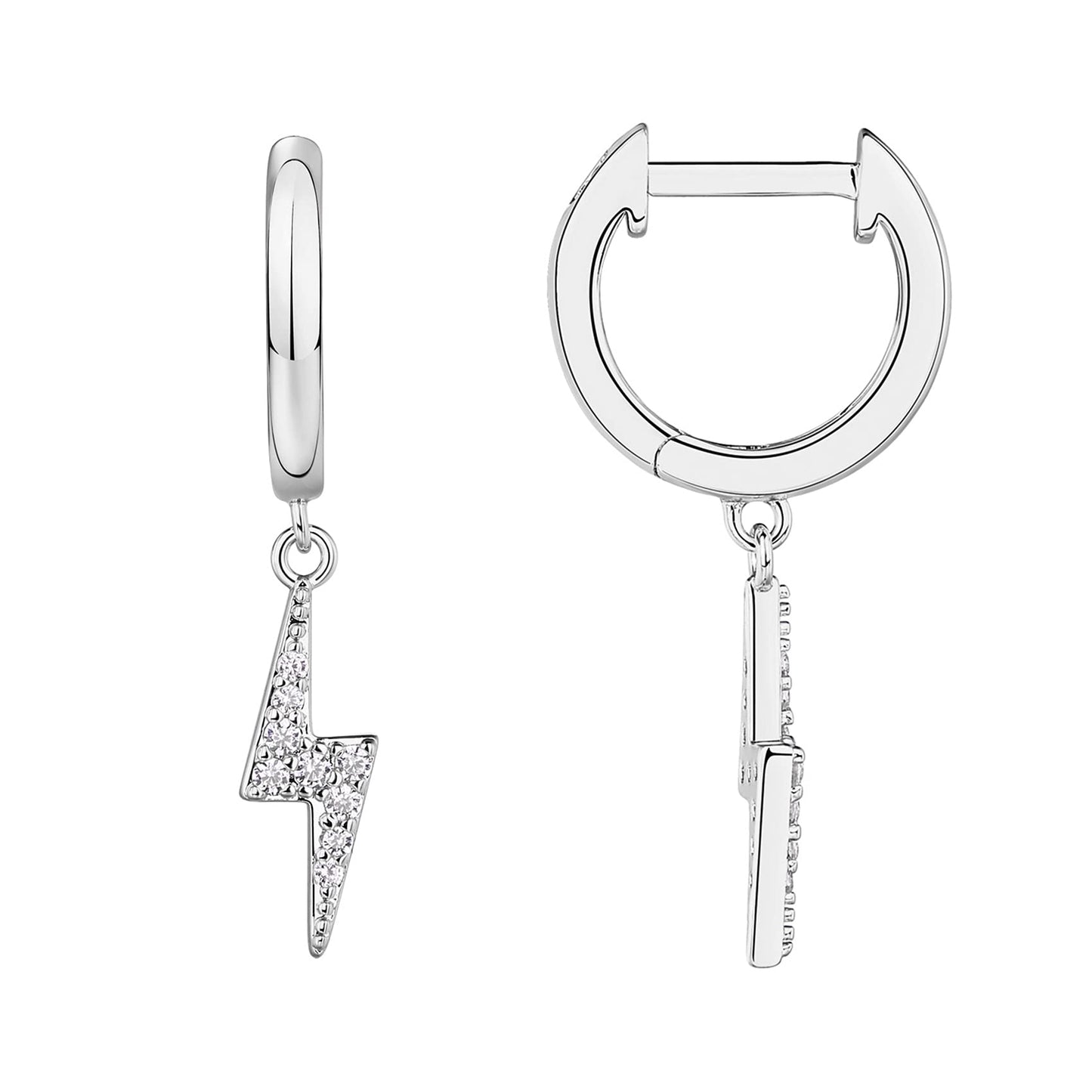 PAVOI 14K White Gold Plated S925 Sterling Silver Post Drop/Dangle Huggie Earrings for Women | Dainty Lightning Bolt Earrings