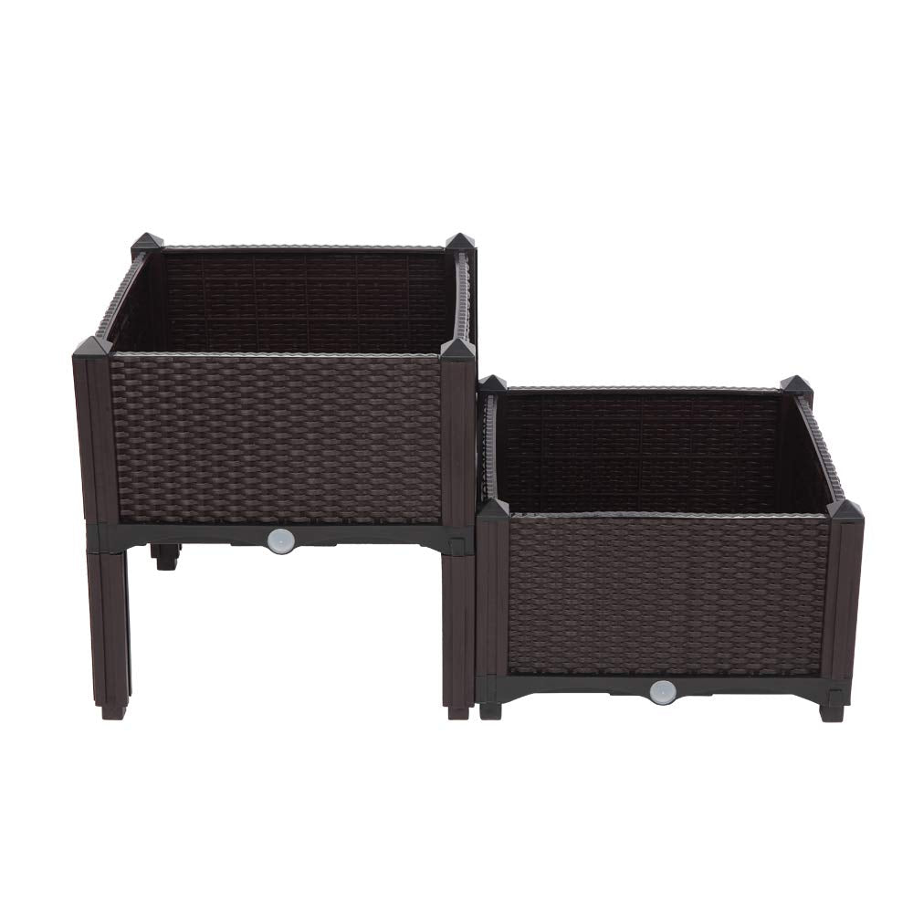 VINGLI Square Raised Garden Bed, Self-Watering Plastic Planter for Indoor Outdoor Vegetables, Fruits, Potato, Flowers, All Weather (2 Pcs)