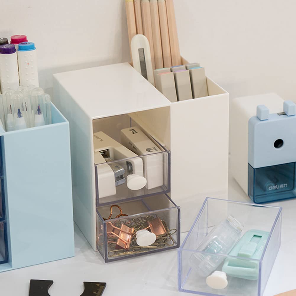 Multi-Functional Pen Holder, Pen Organizer for desk, Desk Organizer with 5 Compartments, Storage Rack for School Home Office Art Supplies, Gift for Teachers, Classmates, and Friends (White)