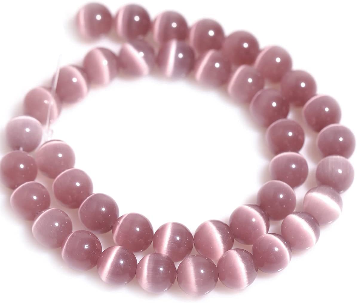 HAAMIIQII 45pcs 8mm Light Purple Cat Eye Beads Round Loose Gemstone Beads for Jewelry Making Strand 15 Inch