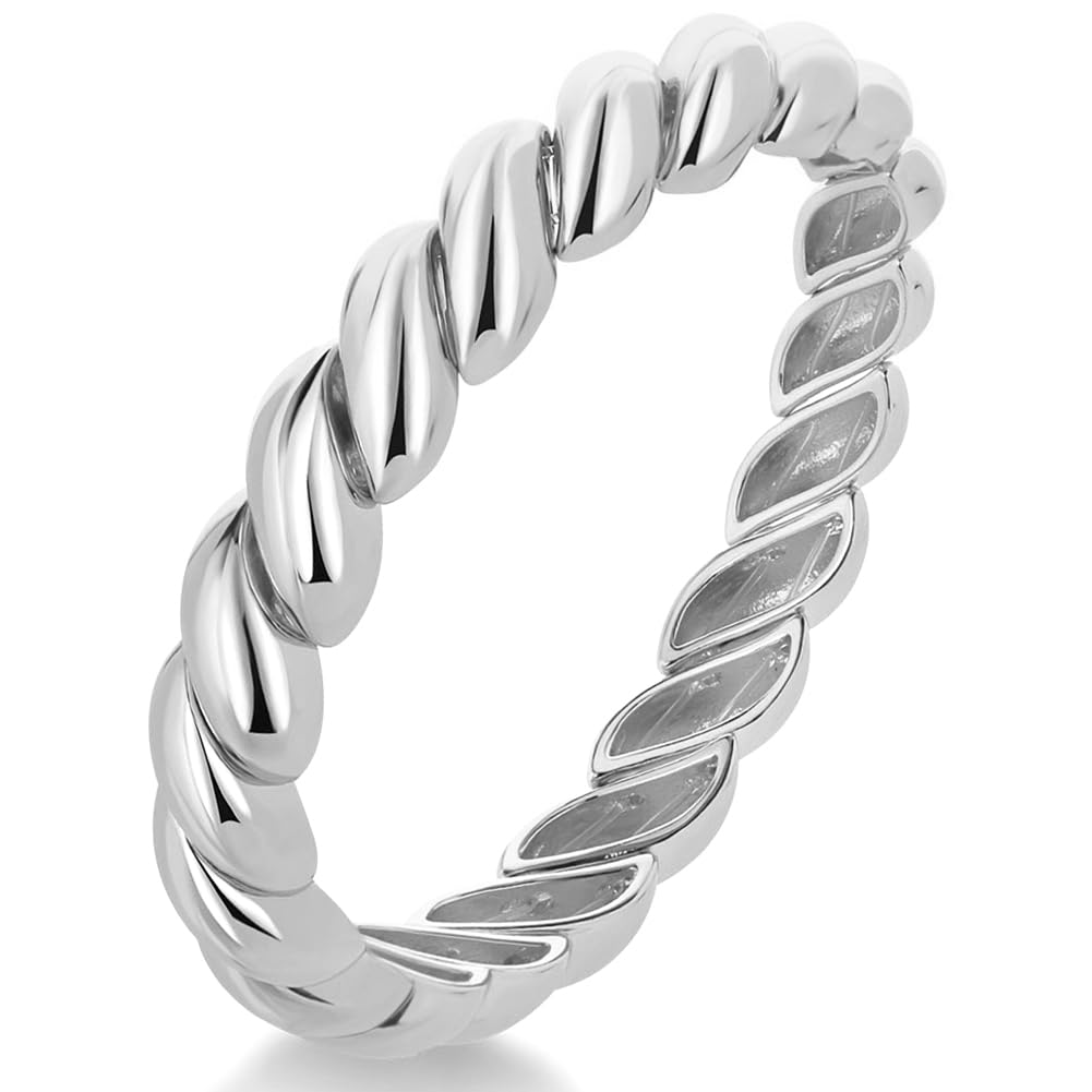 FAMARINE Silver Chunky Bracelet Twisted Bangle Bracelet for Women, Minimalist Wide Charm Bangle Bracelets