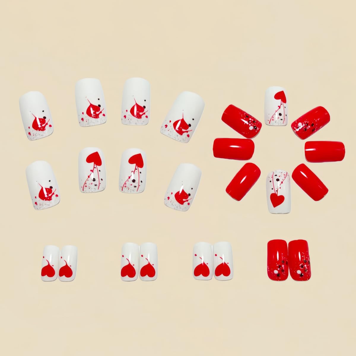 Valentine Press on Nails Medium Press on Nails with Glitter Designs Red Square False Nails Glossy Full Cover Stick on Nails Gradient Reusable Acrylic Nail Valentine Glue on Nails for Women 24Pcs