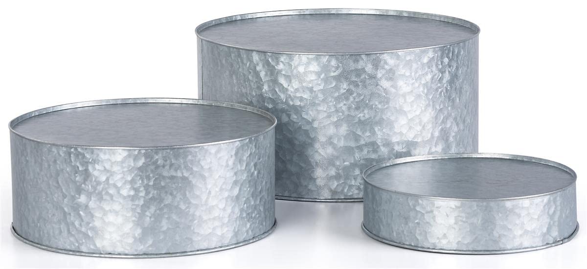 Displays2go Small Metal Plant Stands, Steel w/ Galvanized Coating, Indoor/Outdoor - Silver (SMRGGMR)