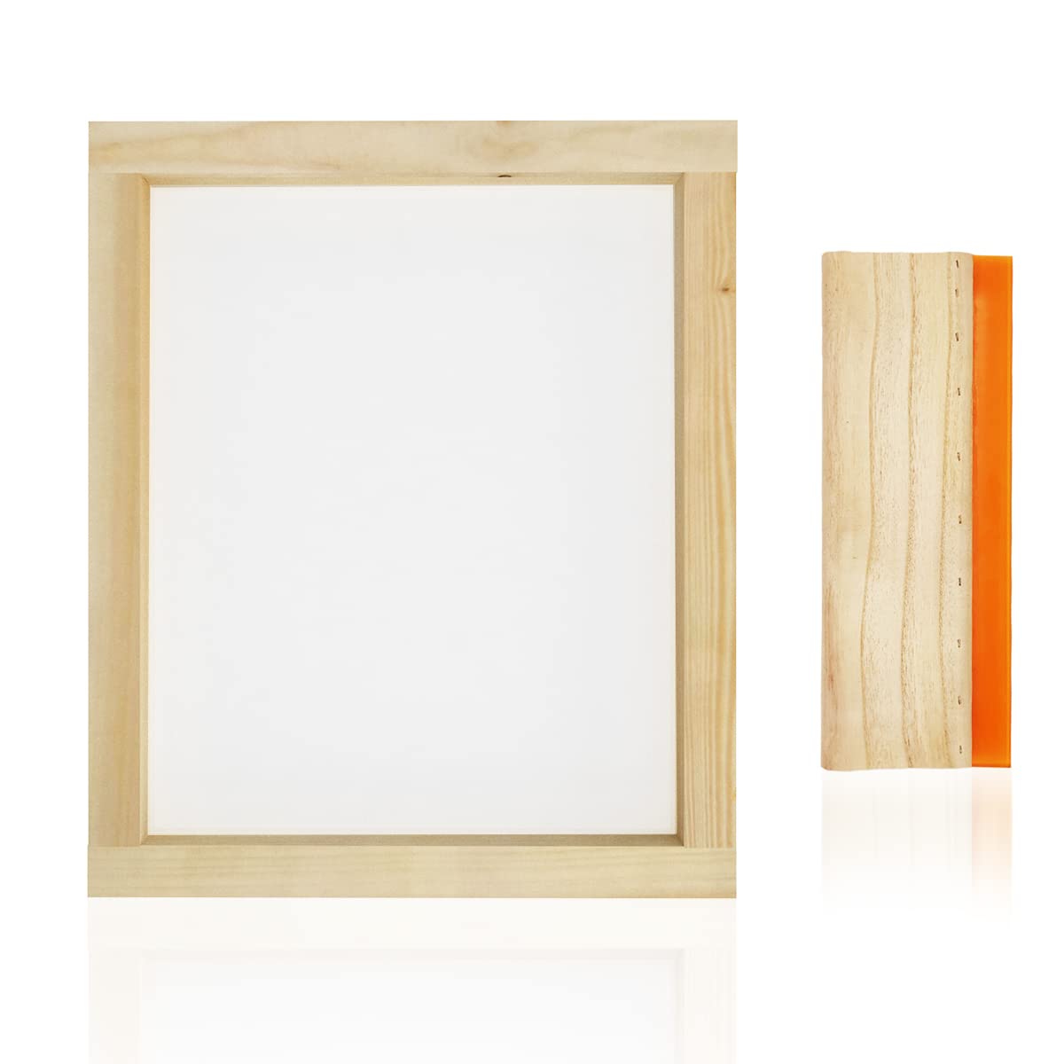 Worown 1 Piece 8 x 10 Inch Wood Silk Screen Printing Frame with 110 White Mesh and 1 Piece 4 x 6 Inch Screen Printing Squeegee for Screen Printing