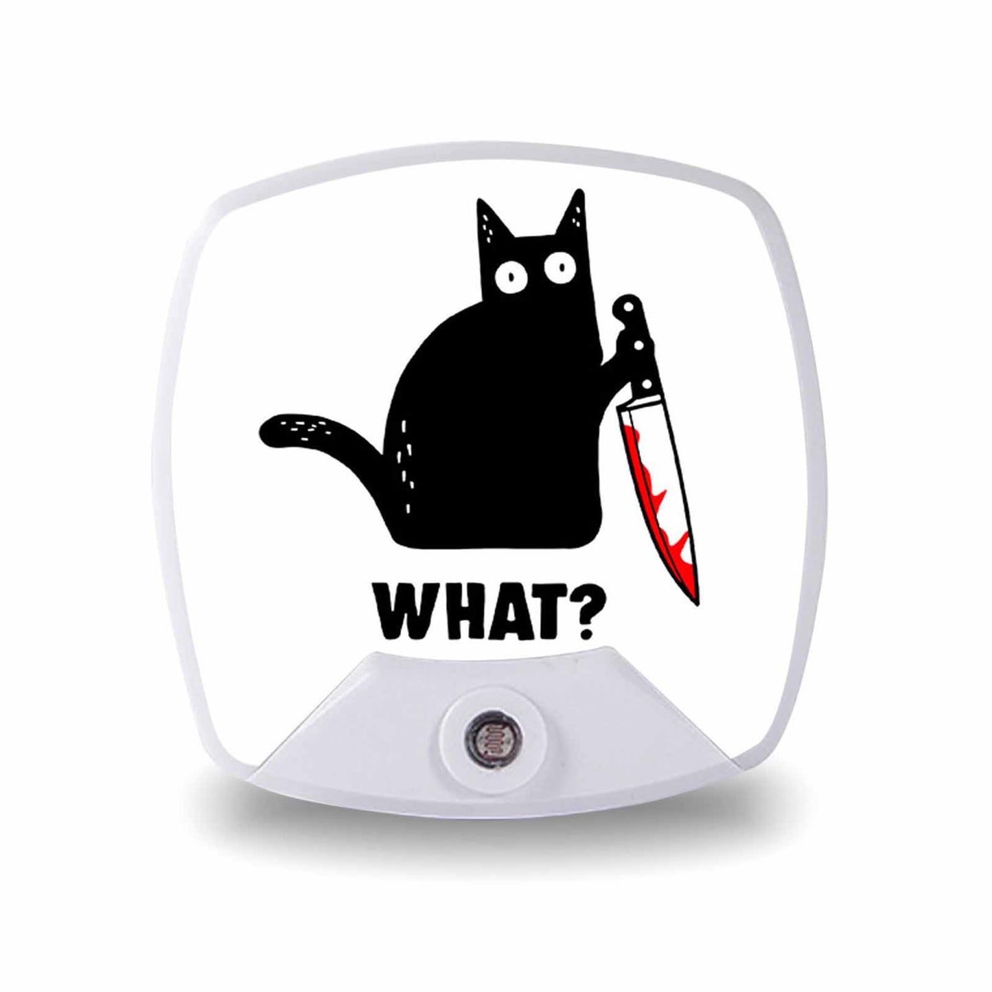 Chrobak LED Night Light,Black Cat and Knife What LED Night Light Plug into Wall with Dusk to Dawn Light Sensor White Energy Efficient Nightlight for Bedroom Bathroom Hallway Living Room Kitchen