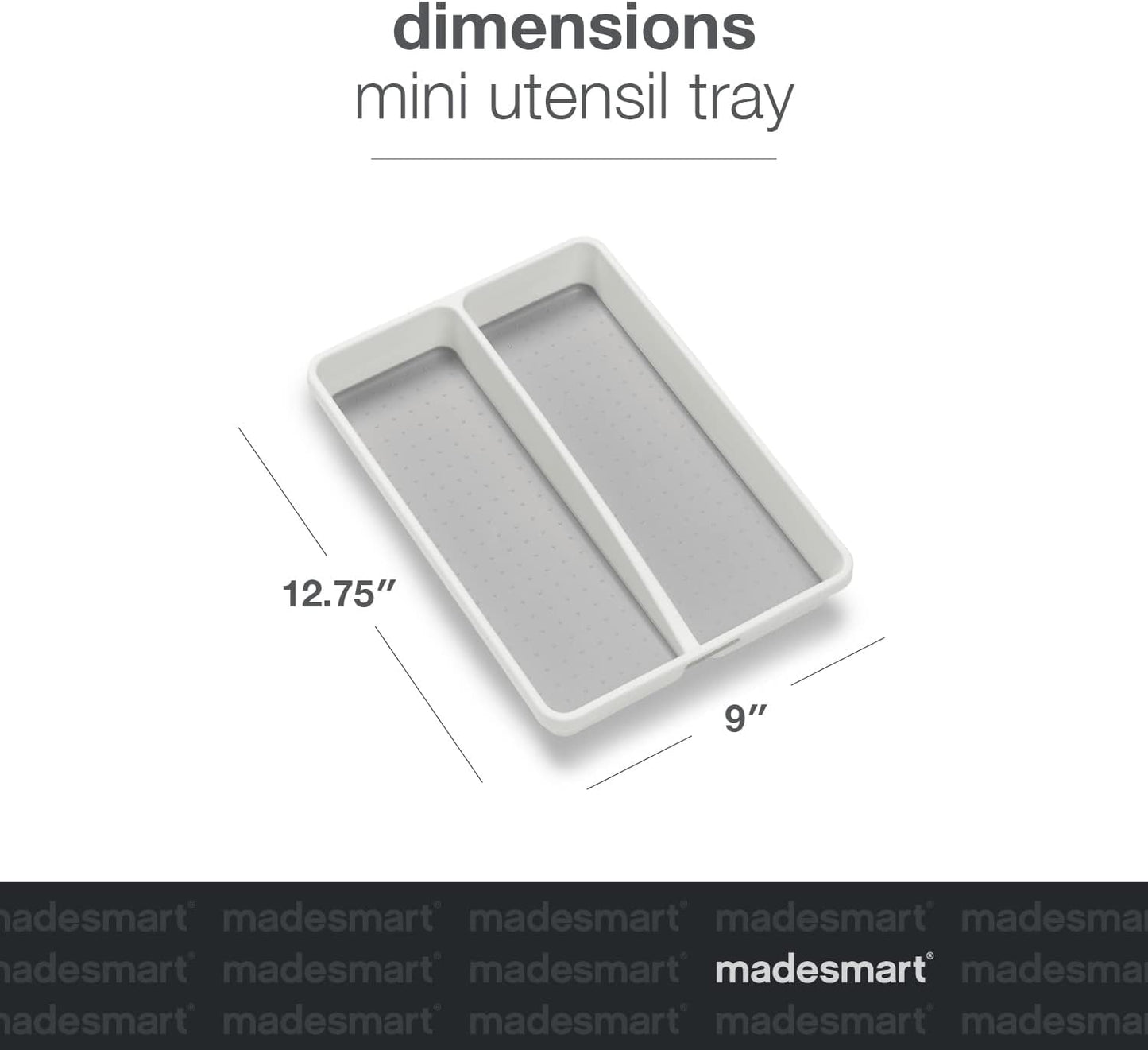 madesmart Small Utensil Tray, Multi Purpose Storage Organizer, Deep Storage for Ladles, Whisks & Serving Tools, Non Slip Lining, for Drawers & Home Organization, White