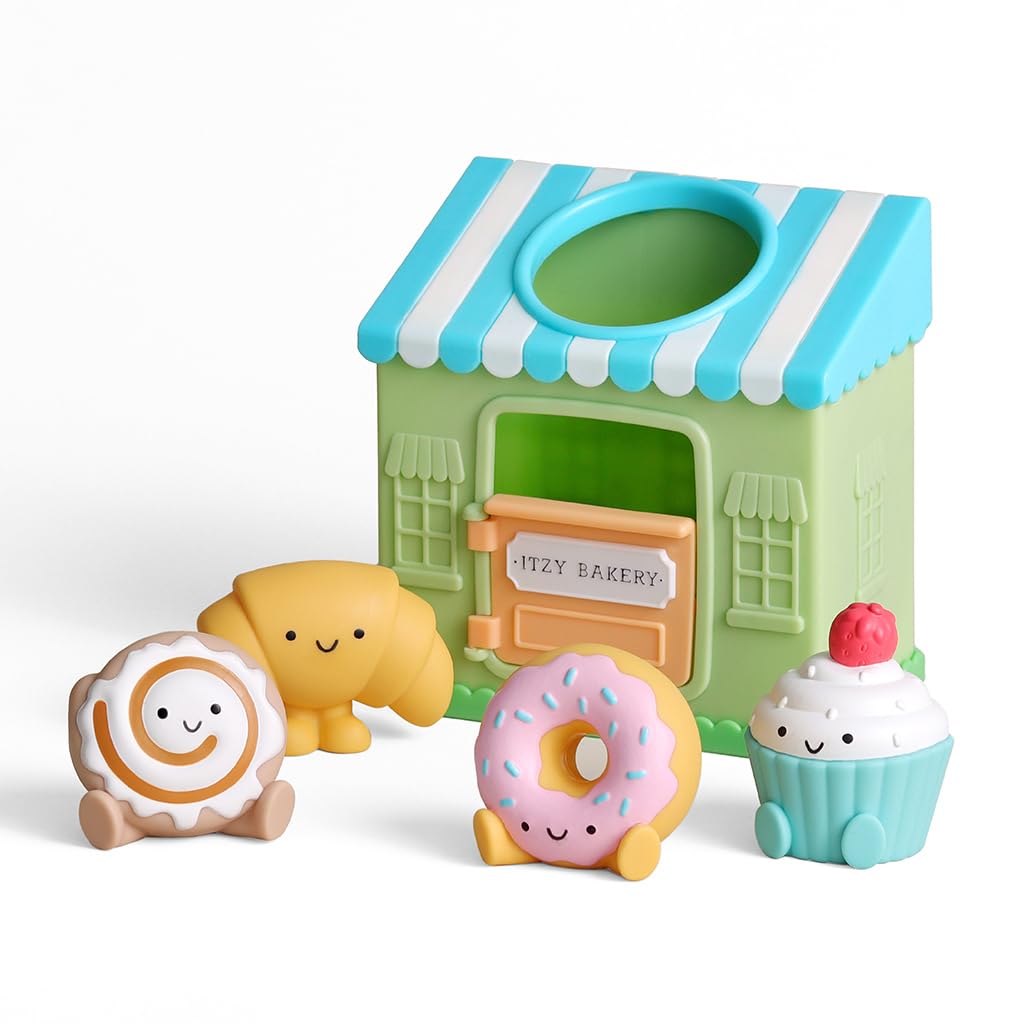 Itzy Ritzy Put & Take Activity Toy – Spill & Fill Includes 4 Squeezable Pieces for Infants & Toddlers – Great for Sorting, Imaginative Play & Sensory Engagement (Bakery)