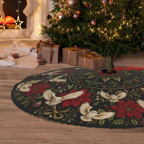 Christmas owl Christmas Tree Skirt Xmas Tree Skirt, Winter Christmas Tree Mat for Home Party Holiday Indoor Outdoor Decorations