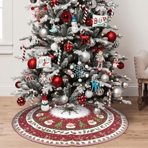 Red Santa Claus Christmas Tree Skirt 36 Inch Red Xmas Tree Mat Party Decor Supplies for Holiday Home Decorations