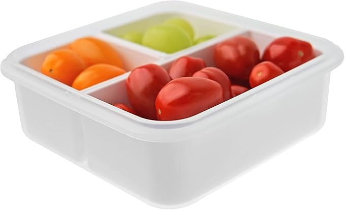 carrotez 3 Compartment Snack Container, Small Divided Food and Snack Container with Lids for Adults, Microwave Safe, BPA Free, Reusable, 2.4 Cup (570ml)