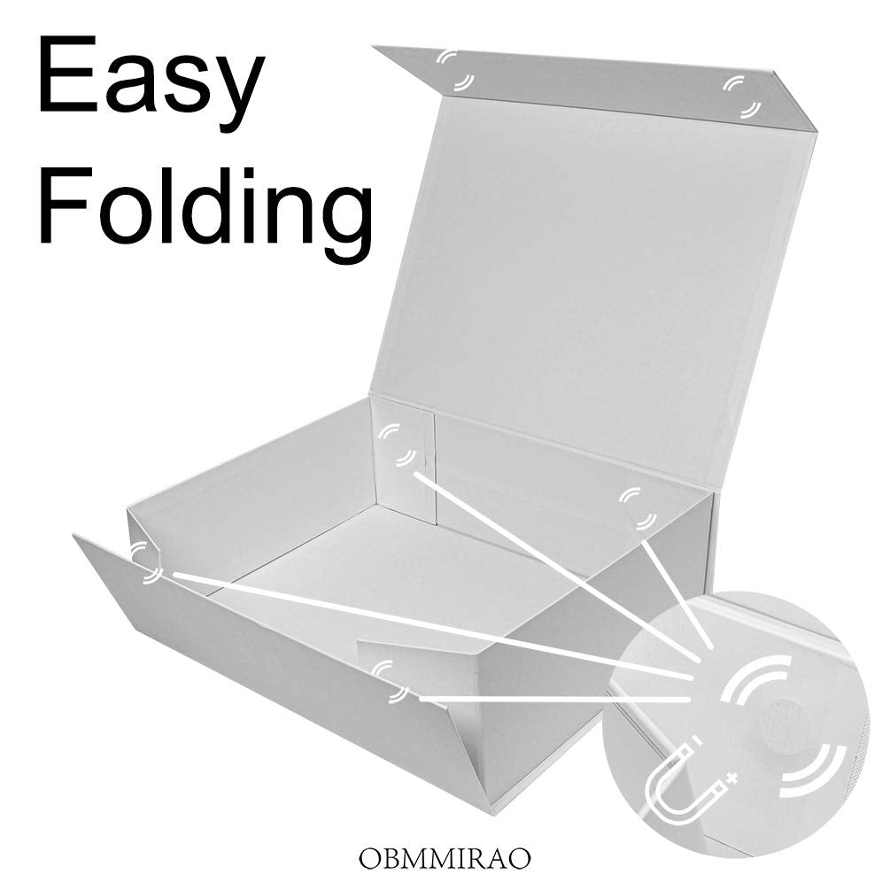 OBMMIRAO Upgrade 1PCS 13x9x4 Inch White Hard Large Gift Box with Lid, Foldable Magnetic Gift Boxes,Groomsman Box bridesmaid proposal box, Reusable Gift Boxes for Clothes